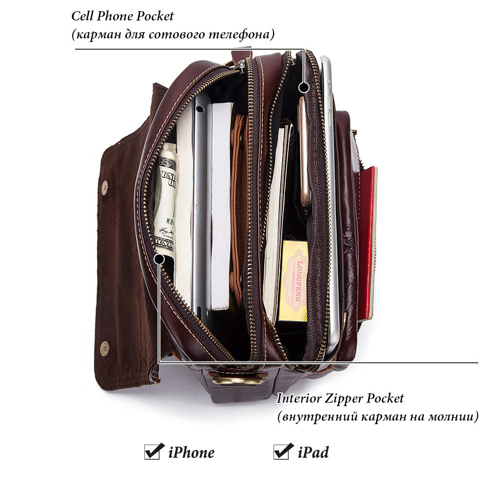 Men's Versatile Slouchy Leather Business Cowhide Men's Shoulder Bags