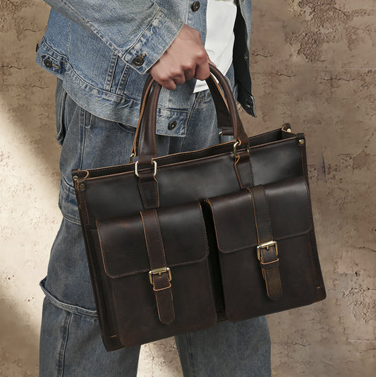 Men's Handmade Retro Cowhide Horizontal Leather Crazy Horse Handbags