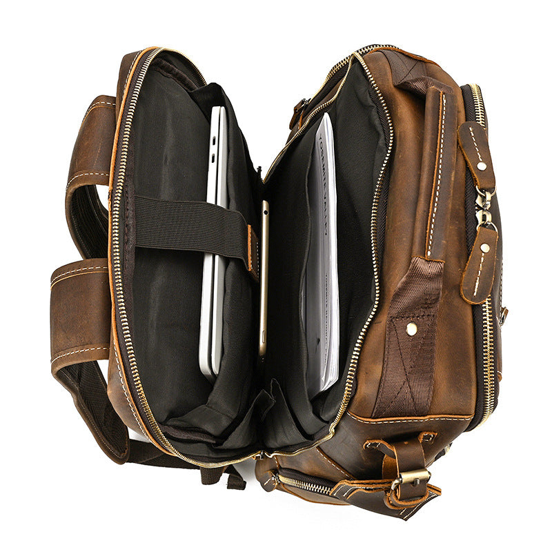Men's Crazy Horse Leather Top Layer Cowhide Backpacks