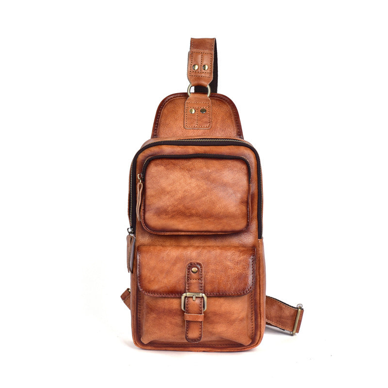 Men's Vegetable Tanned Leather Handmade Pannier Korean Bags