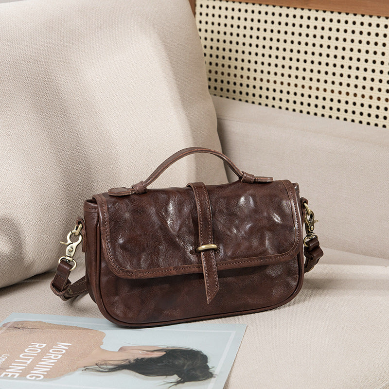 Women's Vegetable Tanned Leather Cowhide One Portable Shoulder Bags