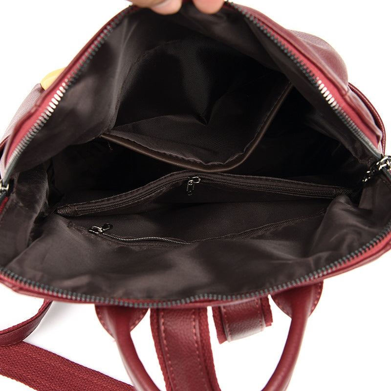 Women's Leather Fashion Large Capacity Trendy Patchwork Backpacks
