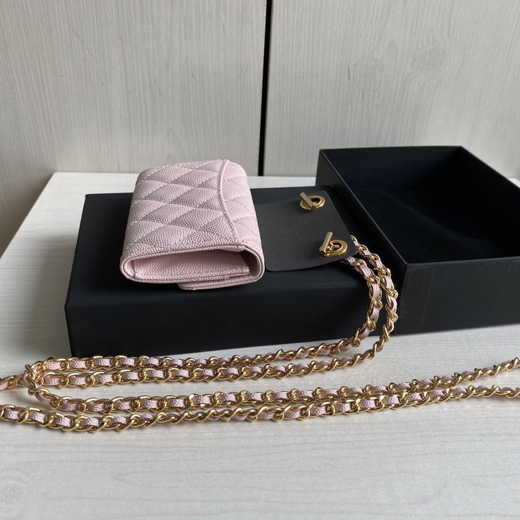 Women's Modified Chain Rhombic Caviar Ball Pattern Card Holder