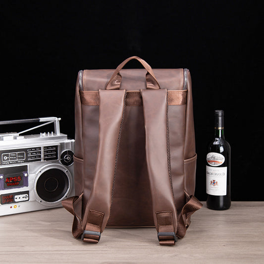 Men's Crazy Horse Leather Male Korean Style Fashion Leisure Backpacks