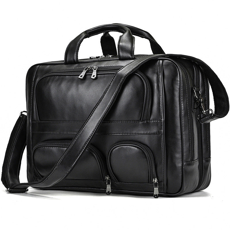 Men's Leather Large Capacity Business Cowhide Black Men's Briefcases