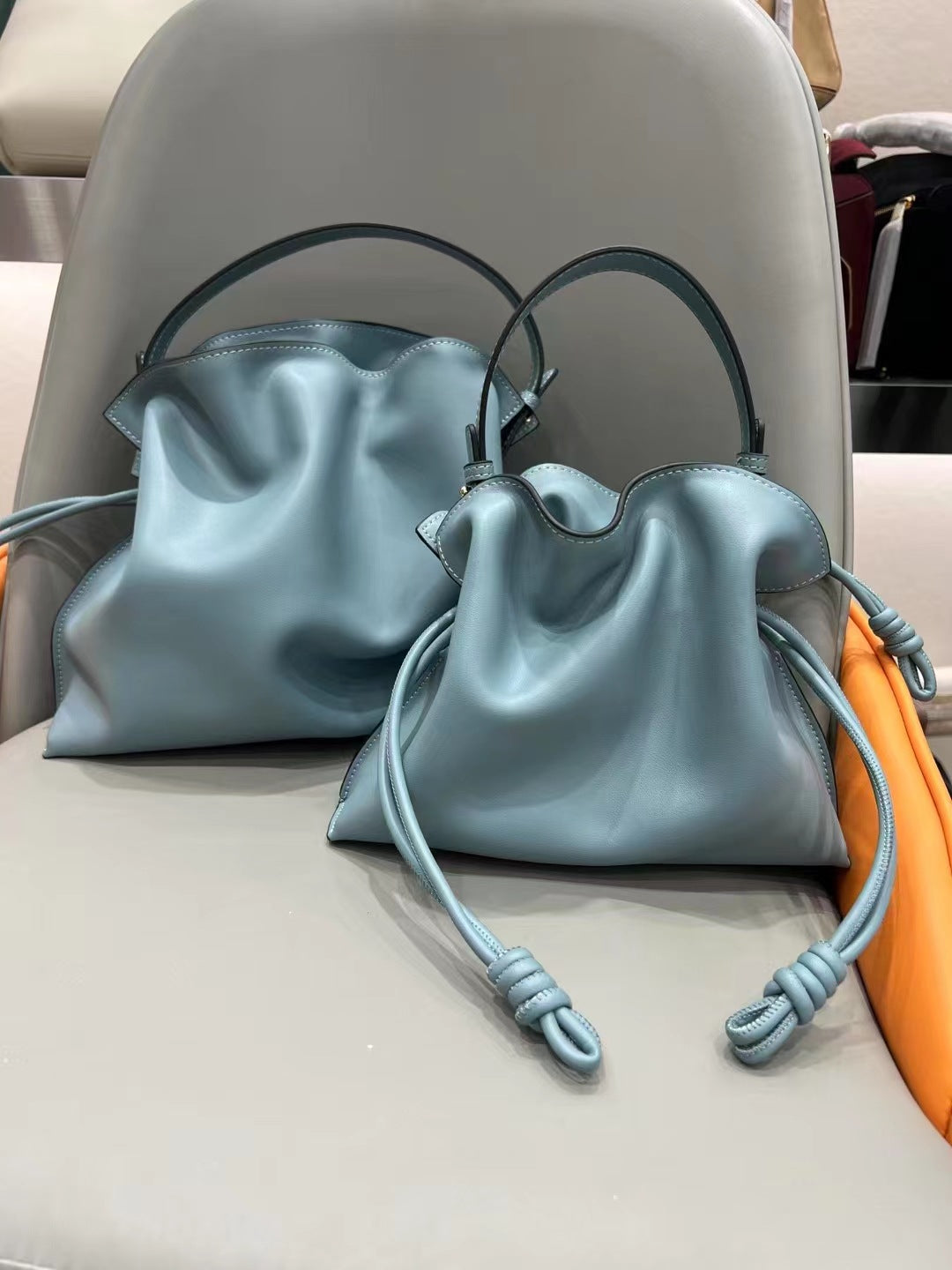 Women's High-grade Lucky Drawstring Mi Soft Leather Bucket Bags