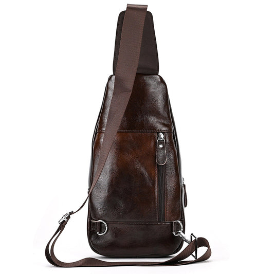 Men's Genuine Leather Black First Layer Cowhide Men's Chest Bags
