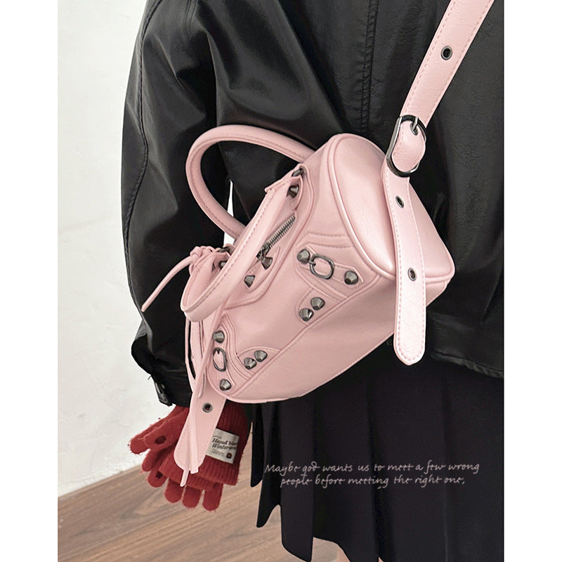 Women's Trendy Cool Motorcycle Fashionable Portable Pink Crossbody Bags