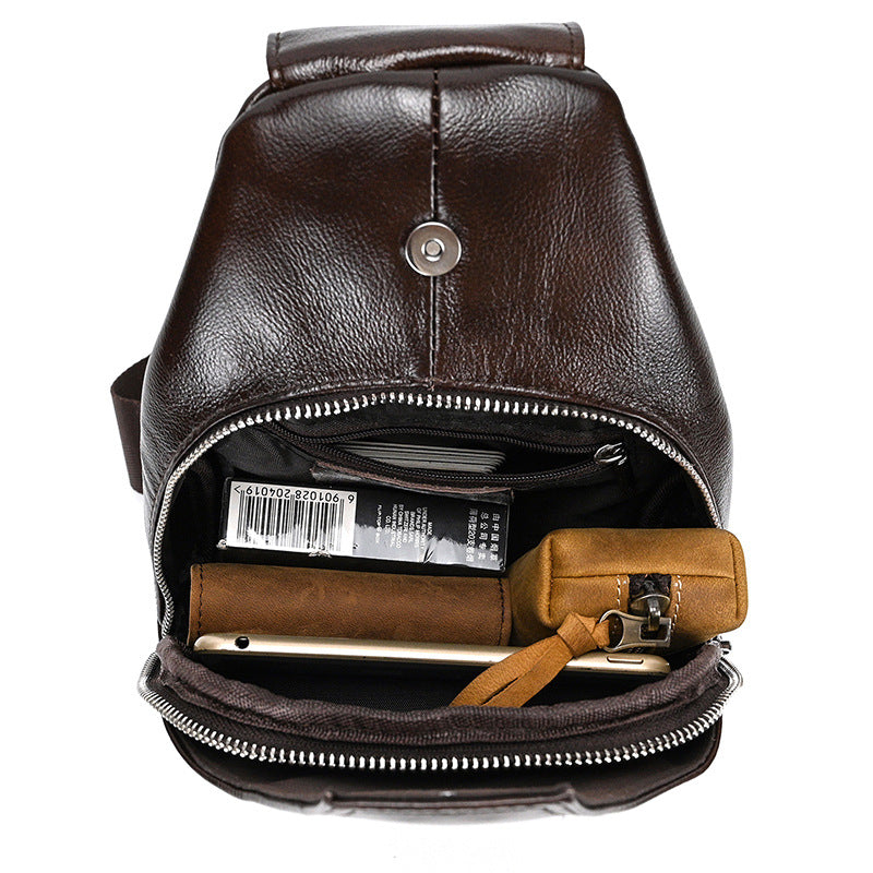 Men's Genuine Leather Black First Layer Cowhide Men's Chest Bags