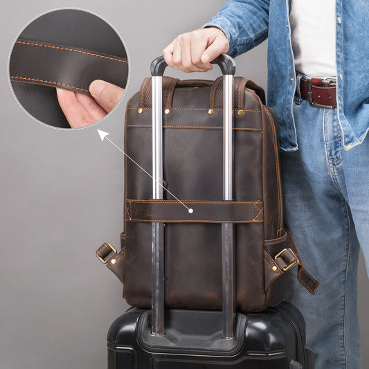 Men's Crazy Horse Leather Cowhide Simple Fashion Backpacks