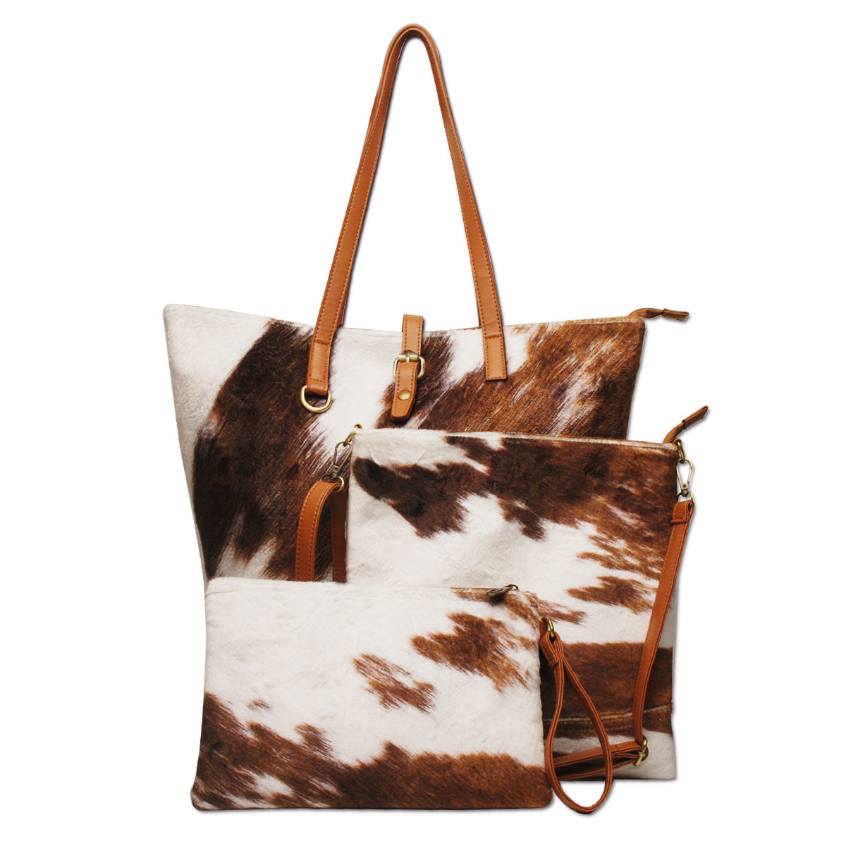 Plush Super Soft Cows Pattern Three-piece Makeup Shoulder Bags