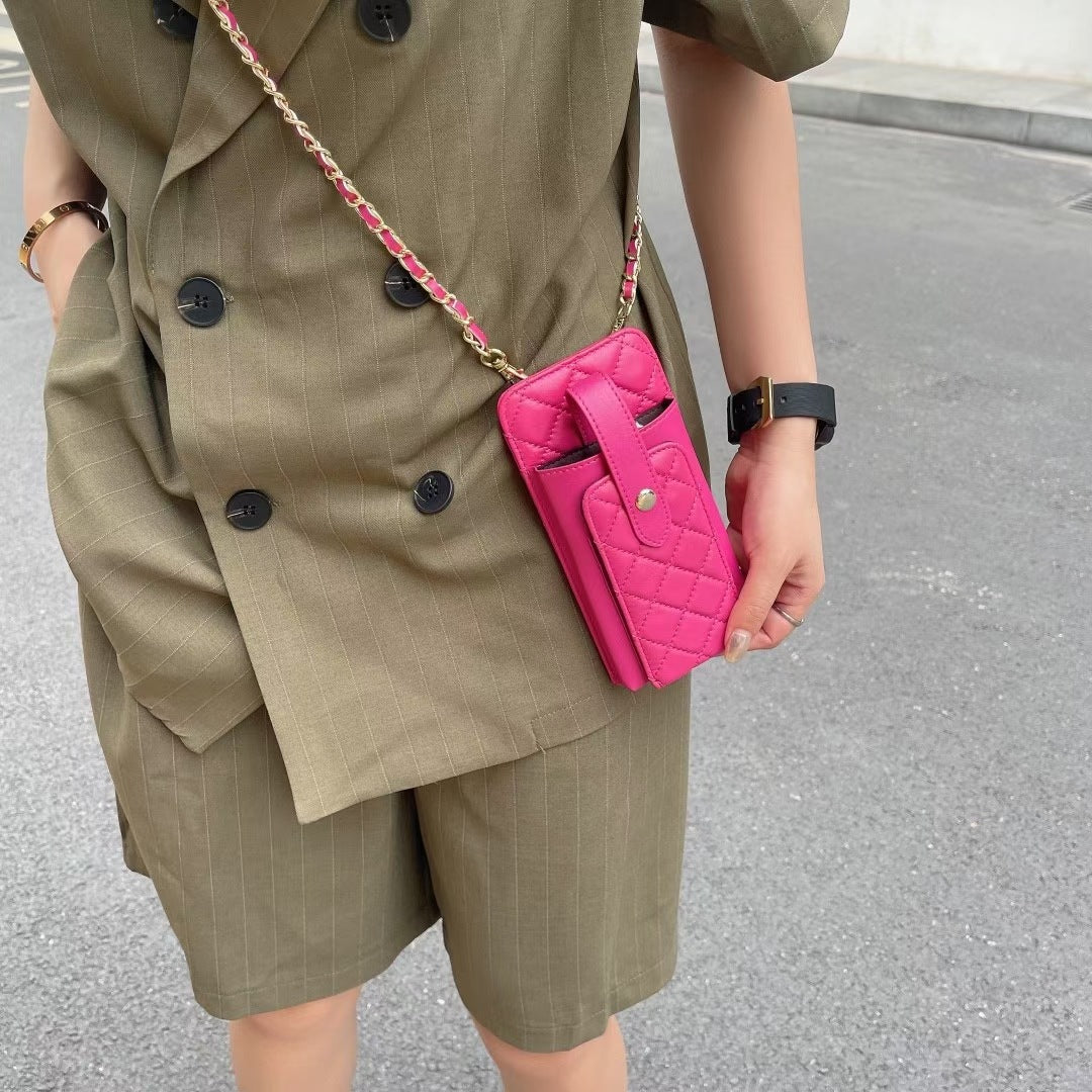 Women's Soft Sheepskin Classic Style Perfect Chain Phone Bags