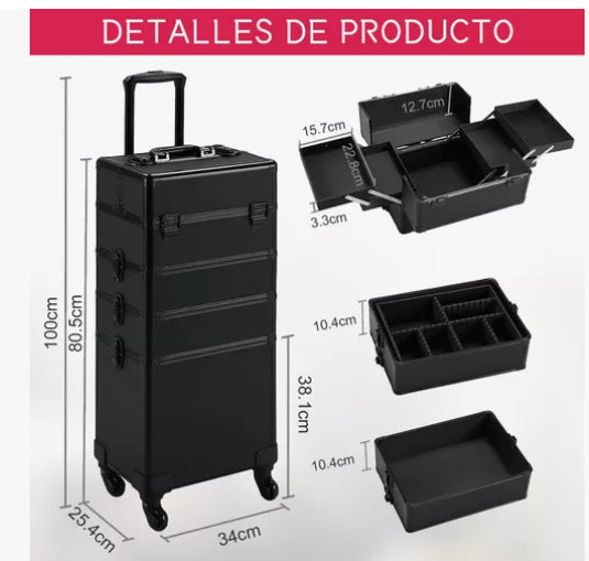 Aluminum Alloy Makeup Artist Large Capacity Wheeled Cosmetic Cases
