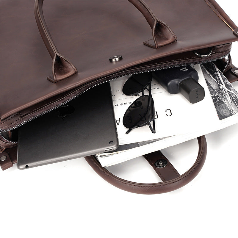 Men's Crazy Horse Leather Retro Leisure Business Men's Shoulder Bags