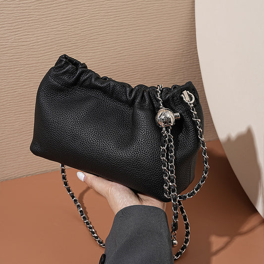 Women's Cloud Underarm Genuine Leather Golden Ball Chain Small Square Bags