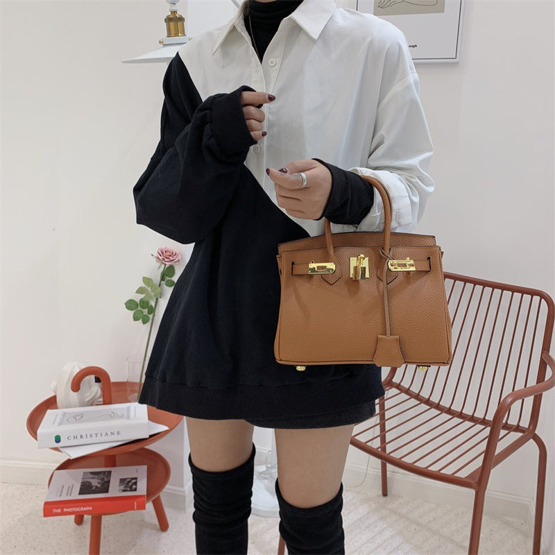 Fashion Classy Litchi Grain Latch Big Handbags