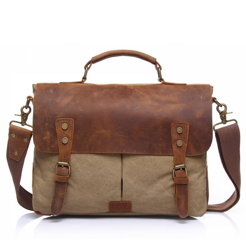 Men's Vintage Canvas With Top Layer Leather Men's Messenger Bags