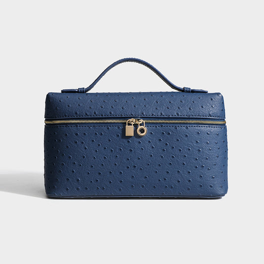 Genuine Leather Ostrich Grain Lunch Box Small Square Bags