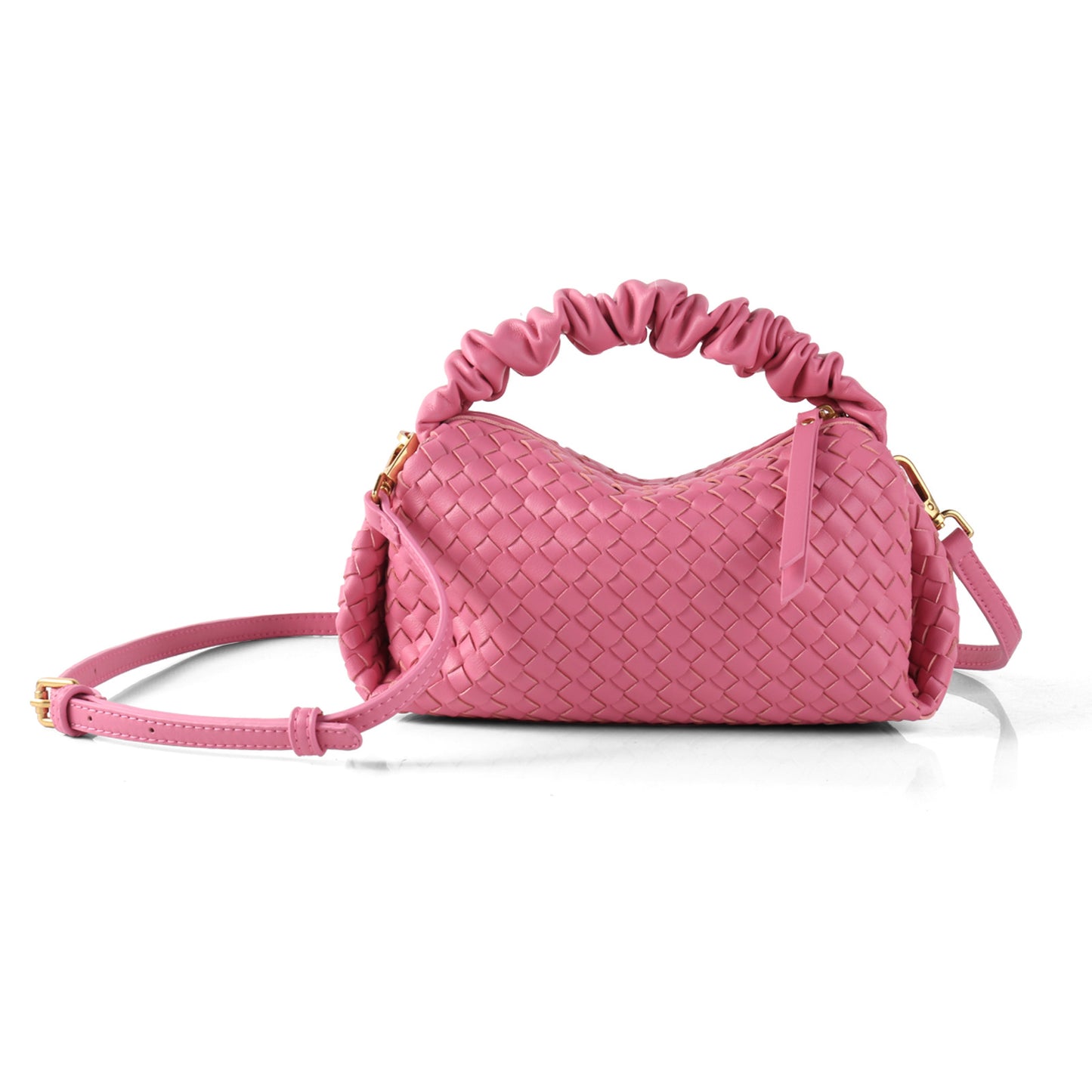 Soft Leather Woven Pleated Wooden Ear Portable Handbags