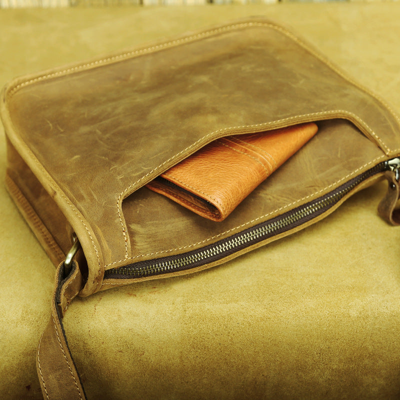 Women's & Men's Layer Cowhide Handmade Crazy Horse Leather Men's Shoulder Bags