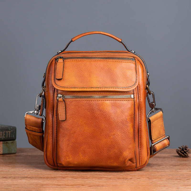 Men's Vegetable Tanning Leather Retro Daily Computer Men's Messenger Bags