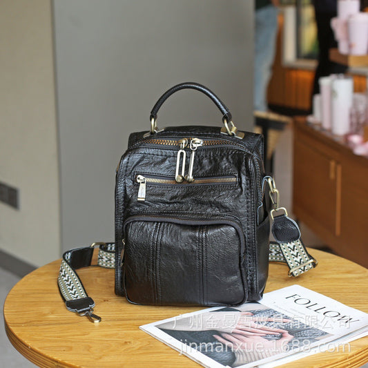 Sheepskin Black Handmade College Vintage Simple Shoulder Bags