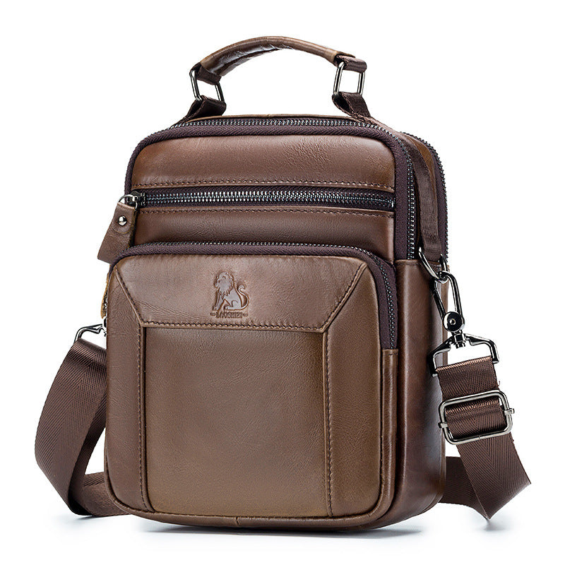 Men's Old Lion Cowhide Fashion Vertical Toe Cap Men's Shoulder Bags