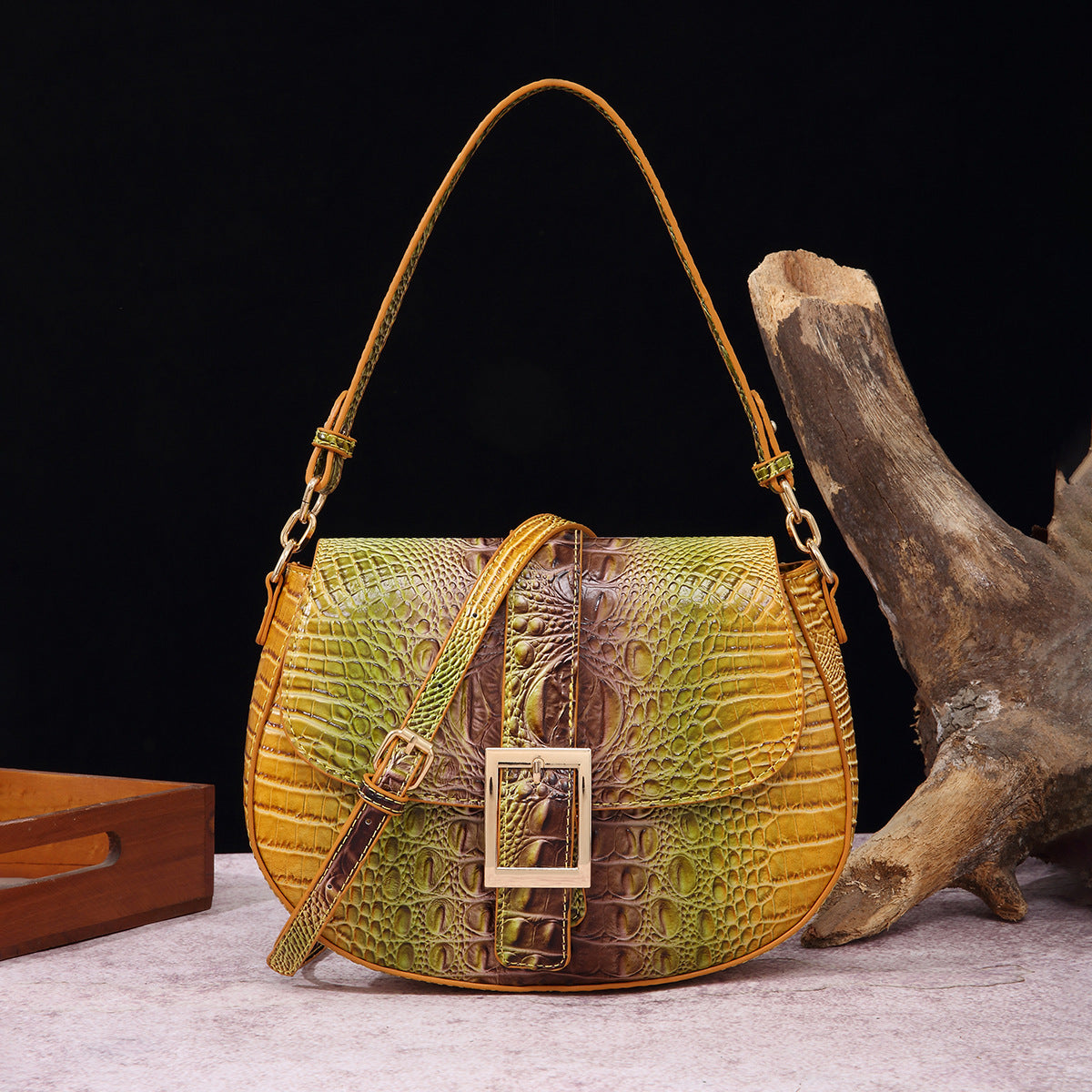 Women's Retro Hand-held Underarm Baguette Crocodile Pattern Crossbody Bags