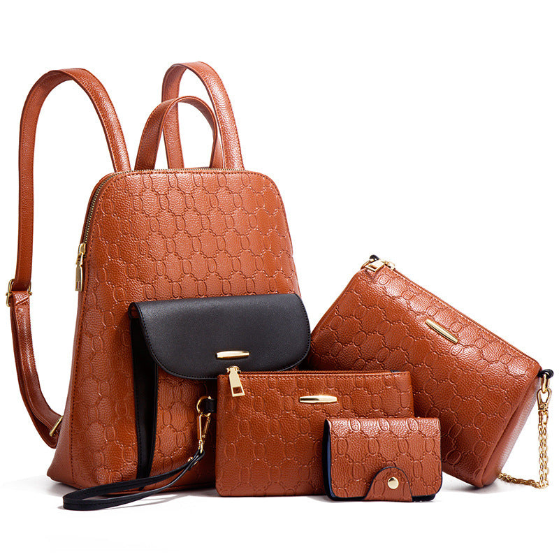 Women's Fashionable Embossed Trendy Simple Large Capacity Backpacks
