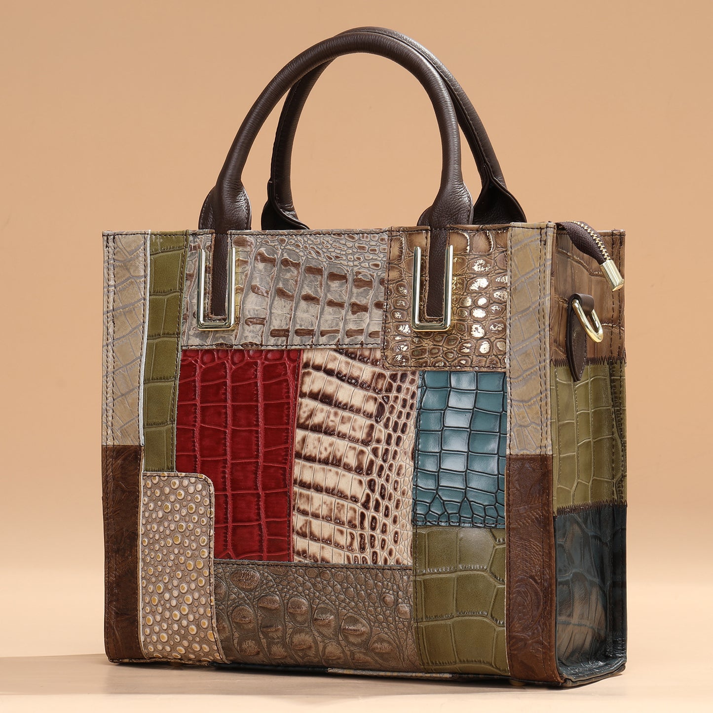 Women's Leather Fashion Stitching National Style Retro Handbags