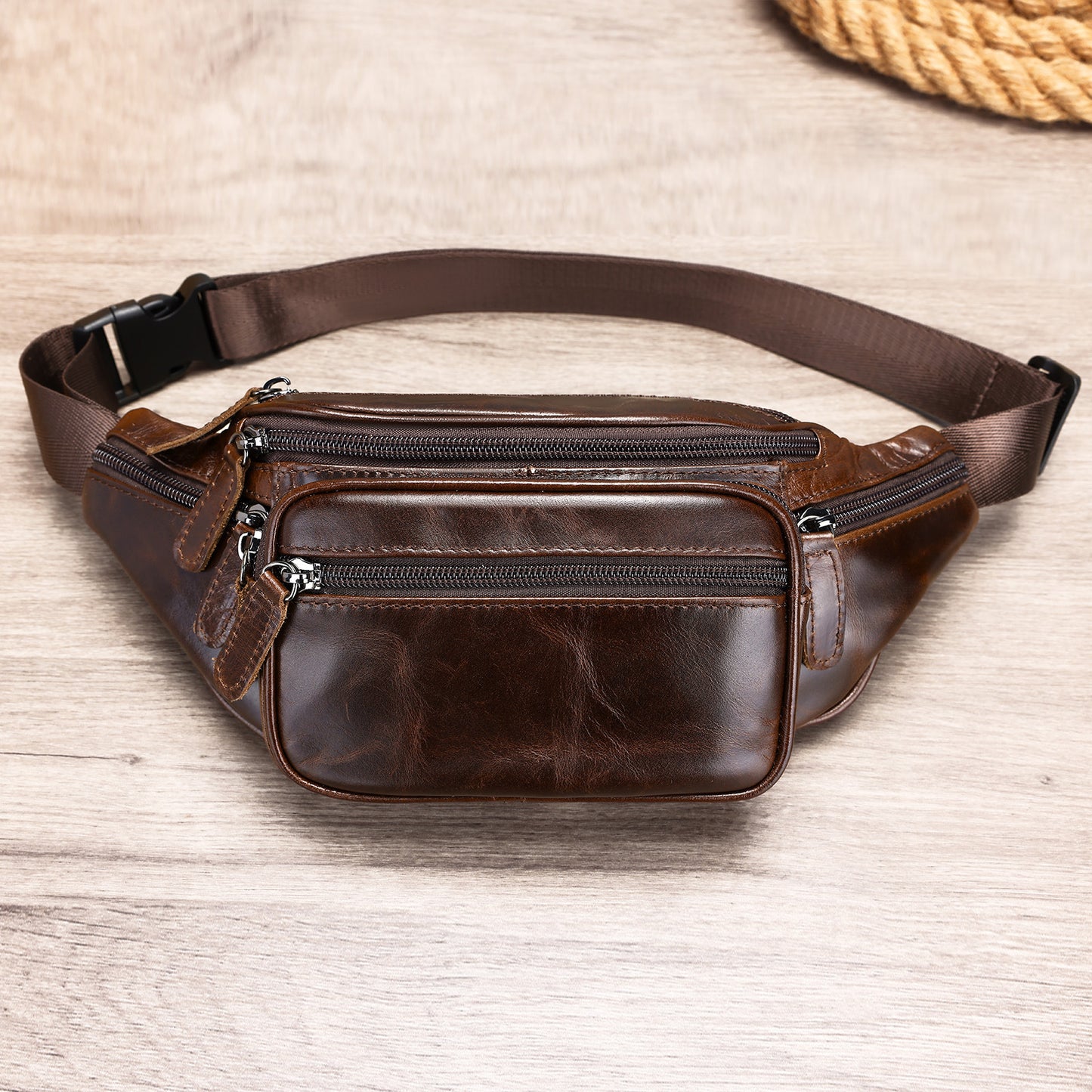 Men's Sheepskin Simple Cell Genuine Leather Leisure Men's Waist Packs
