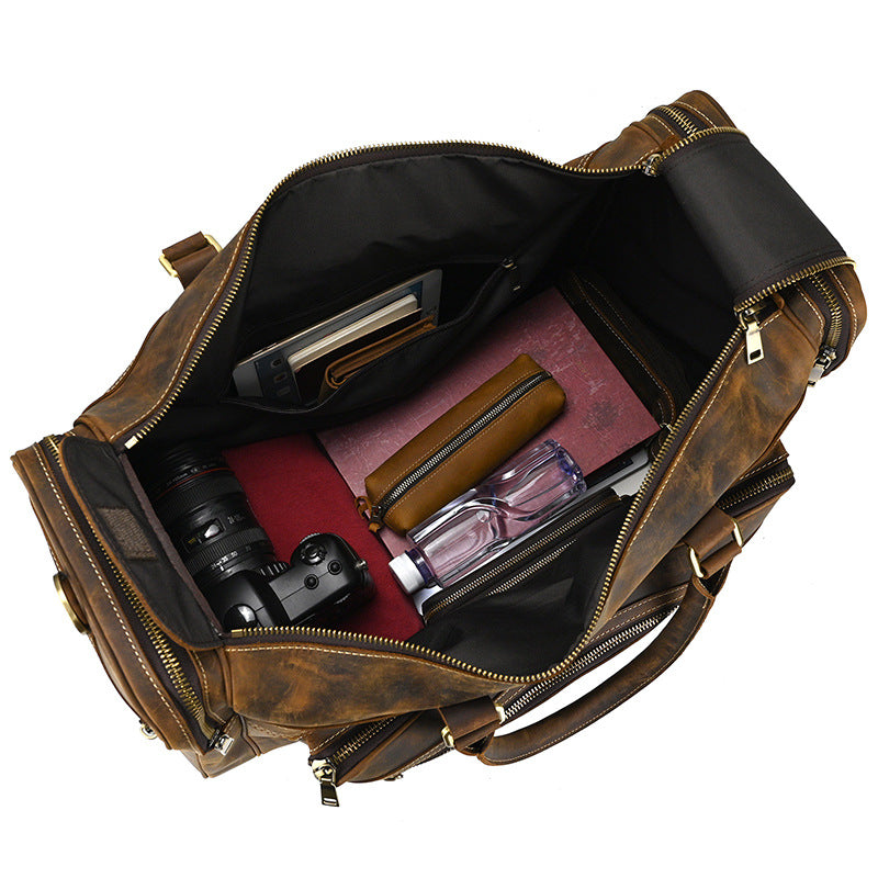 Men's Capacity Retro Crazy Horse Leather First Travel Bags