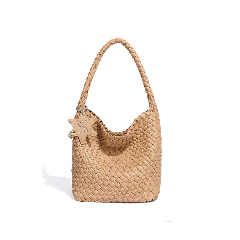 Women's Live Broadcast Champagne Gold Woven Large Shoulder Bags