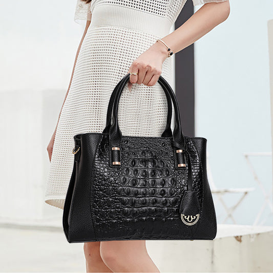 Women's Layer Cowhide Fashion Commuter Crocodile Pattern Handbags