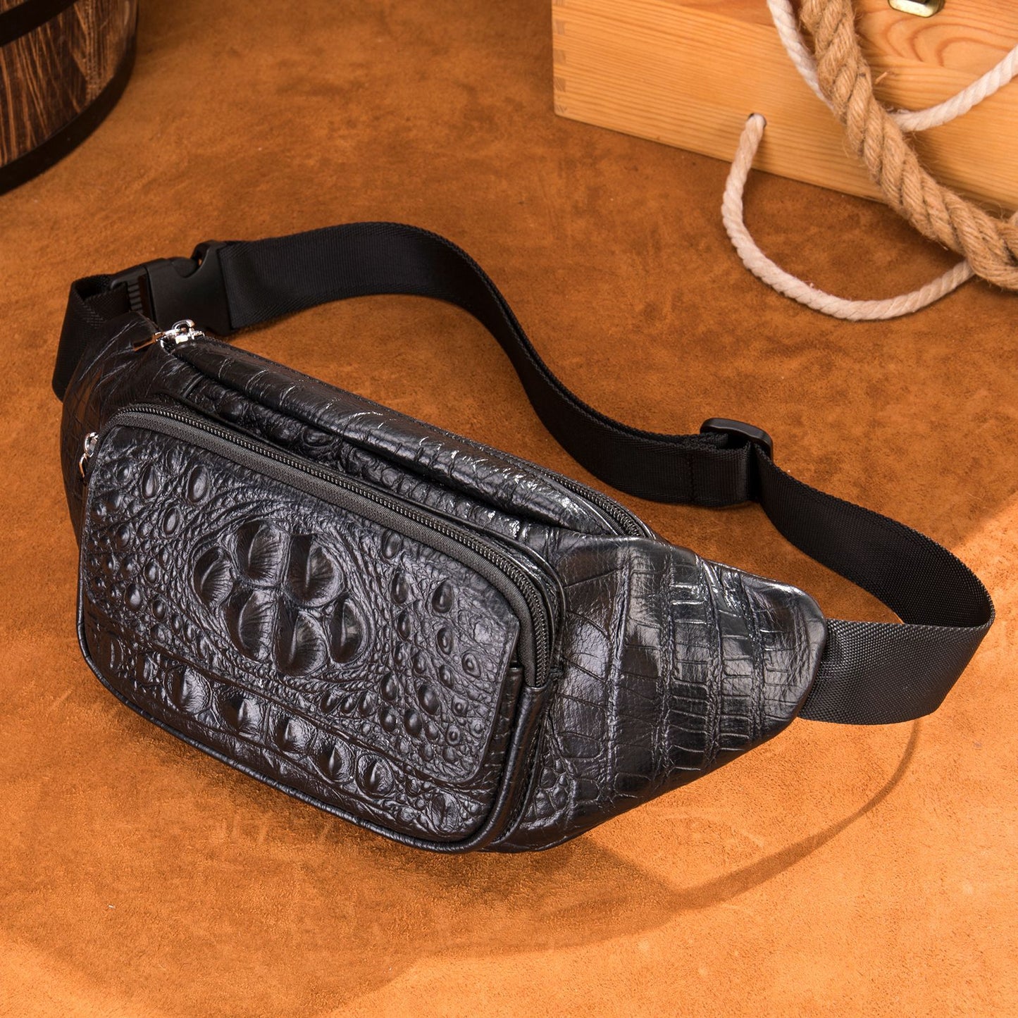 Men's Crocodile Pattern Retro Fashion First Layer Men's Waist Packs