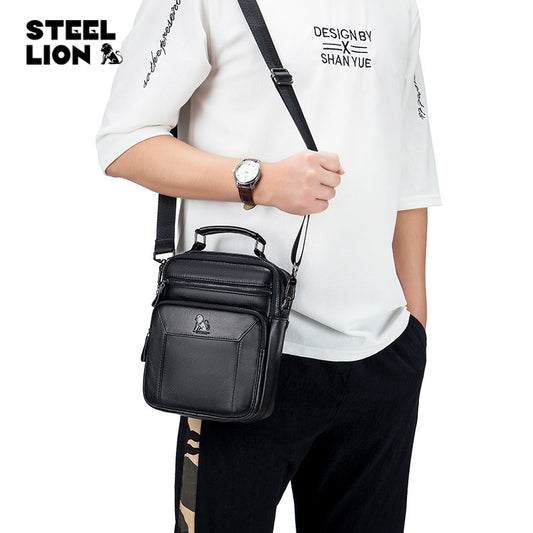 Men's Old Lion Cowhide Fashion Vertical Toe Cap Men's Shoulder Bags