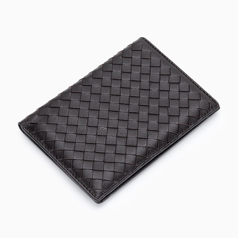 Women's Sheepskin Woven Passport Genuine Leather Document Card Holder