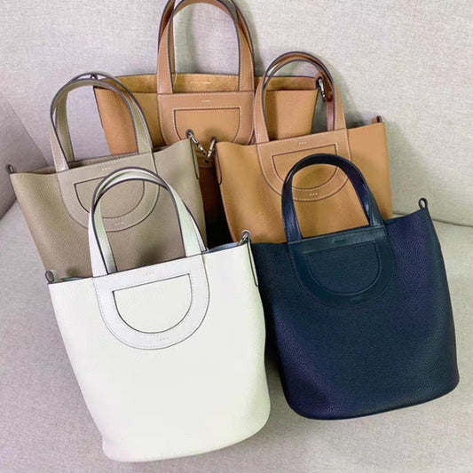 Women's First Layer Cowhide Large Capacity Vegetable Bucket Bags