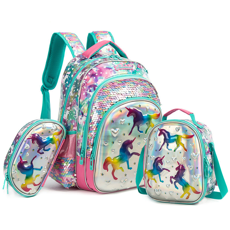 Cute Cartoon Pony Print Sequined Primary Elementary School Students' Schoolbags