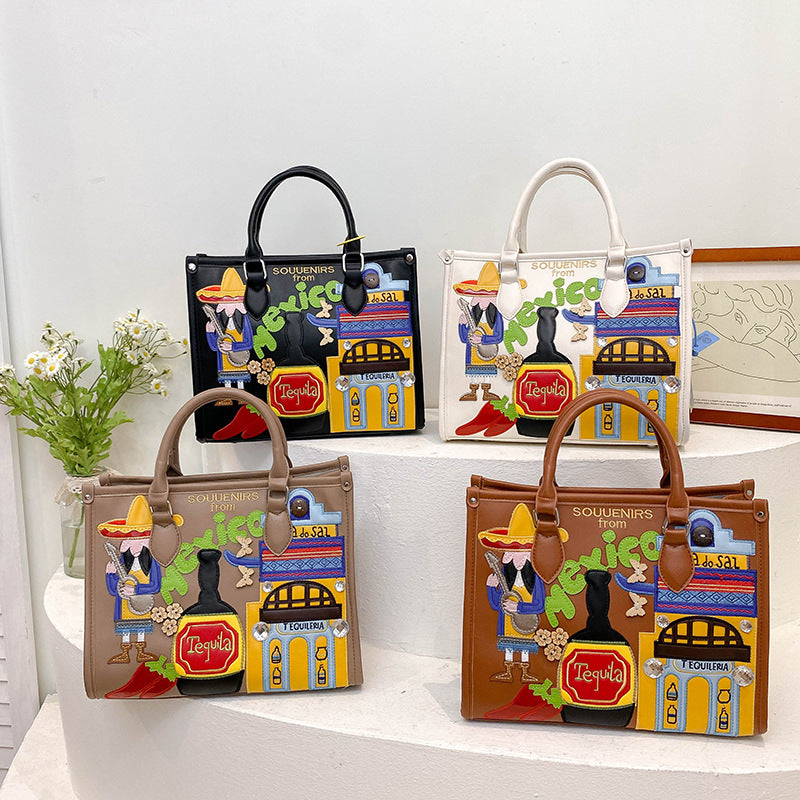 Women's Large Capacity Retro Portable Niche Embroidered Crossbody Bags