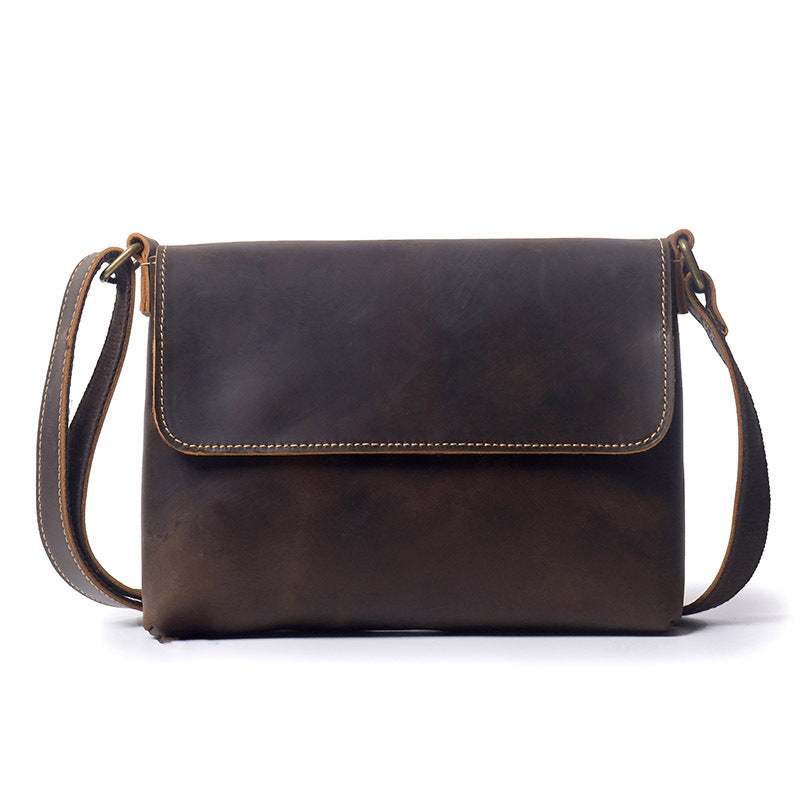Men's Retro Simple Leather Crazy Horse Large Men's Shoulder Bags