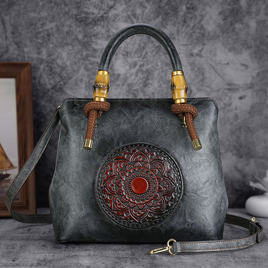 Autumn Retro Embossing Brushed Bamboo Large Crossbody Bags