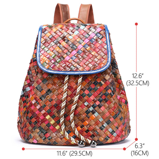 Women's Versatile Authentic Leather Weave Handmade Backpacks