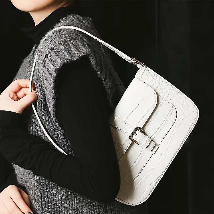 Women's Crocodile Pattern Baguette Underarm Niche Genuine Handbags