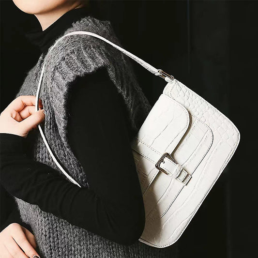 Women's Crocodile Pattern Baguette Underarm Niche Genuine Handbags