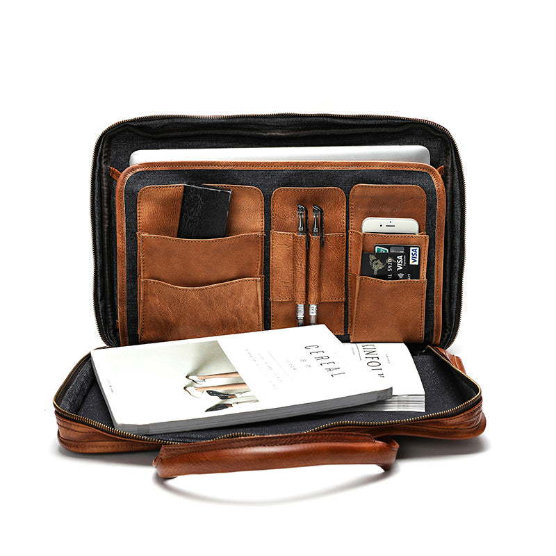 Men's Handmade Genuine Leather Large Capacity Function Men's Briefcases