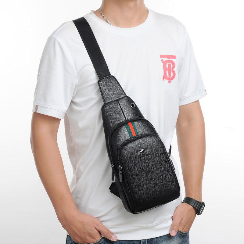 Men's Genuine Leather Double Zipper Soft Cowhide Men's Chest Bags