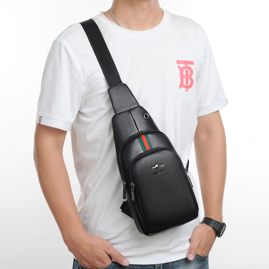 Men's Genuine Leather Double Zipper Soft Cowhide Men's Chest Bags