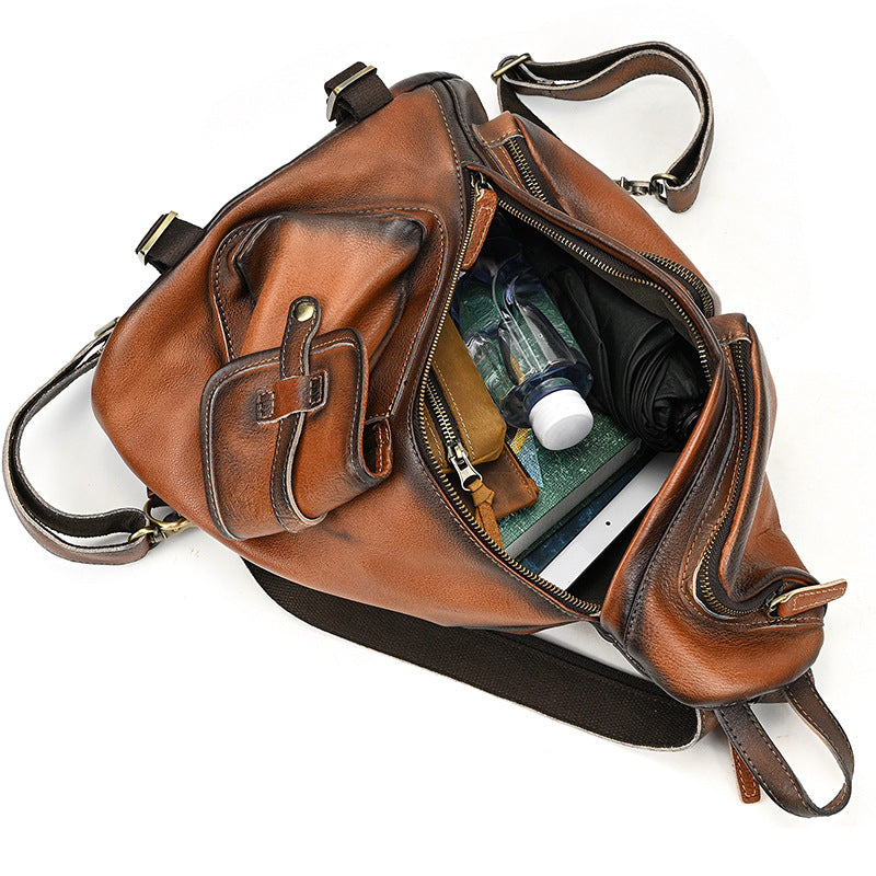 Genuine Leather Retro First Layer Cowhide Men's Chest Bags