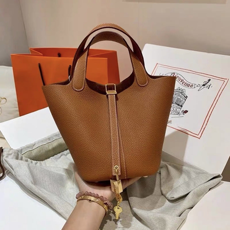 Women's Vegetable Basket First Layer Cowhide Large Shoulder Bags